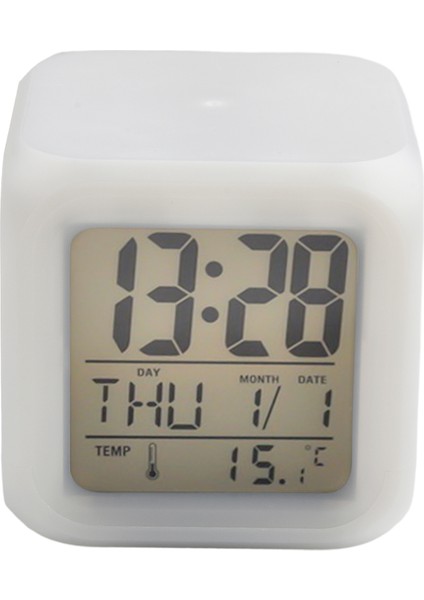 Gece Işık Saati Dijital Alarmlı Saat Saat 7 Renkli LED Işık 8X8X8CM Takvim Karikatür Tarzı Termometre Çocuk Odası (Yurt Dışından)