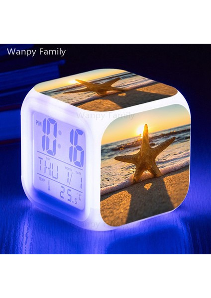 Kırmızı Plaj Deniz Yıldızı LED Çalar Saat 7 Renk Değiştiren Dijital Çalar Saat Çocuk Odası Için Çok Işlevli Aydınlık Masaüstü Çalar Saatler (Yurt Dışından)