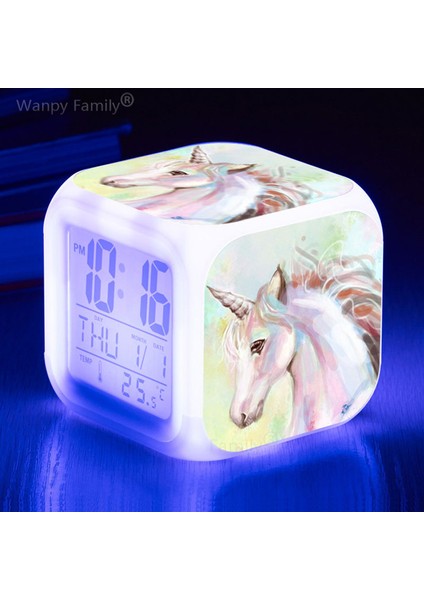 Gökyüzü Mavi 7 Renk Değişen Unicorn LED Dijital Alarmlı Saat Saat Erkek Kız Hediyeler Çocuk Odası Dokunmatik Algılama Uyandırma Zamanlayıcısı Taşınabilir Masa Saati (Yurt Dışından)