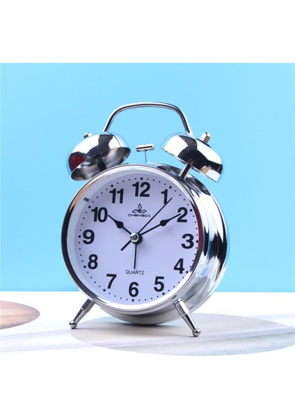 Beyaz 4 Inç Metal Yuvarlak Çalar Saat Doğru Sessiz Retro Aydınlık Gece Lambası Fonksiyonlu Başucu Saati (Yurt Dışından)