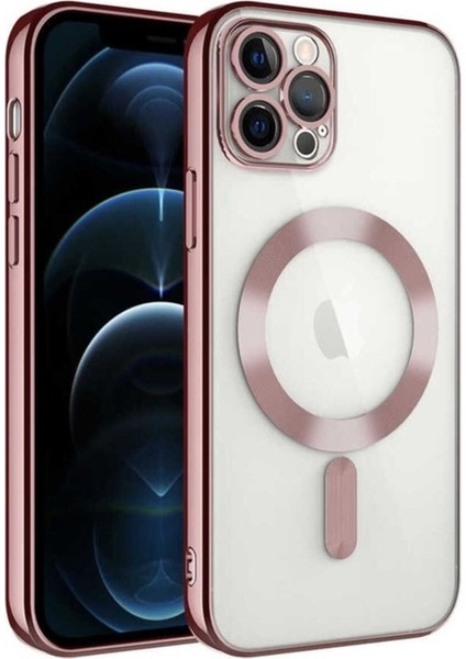 Apple iPhone 12 Pro Uyumlu Kılıf Kamera Korumalı Magsafe Wireless Şarj Özellikli Zore Demre Kapak, Rose Gold