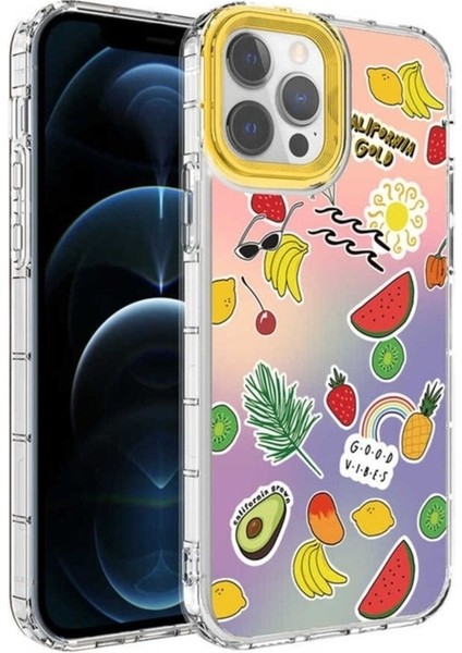 Apple iPhone 12 Pro Uyumlu Kılıf Kamera Korumalı Renkli Desenli Sert Silikon Zore Korn Kapak, No4