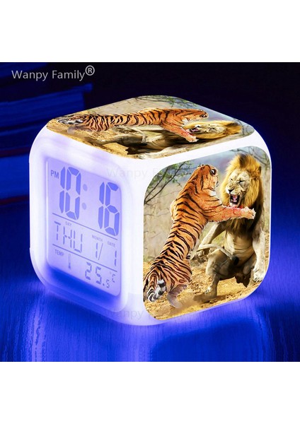 USB Kablo 7 Renk Parlayan Aslan Kral LED Çalar Saat Çocuk Oyuncak Hediyeleri Öğrenci Odası Uyanma Zamanlayıcısı Sıcaklıklı Taşınabilir Masa Saati (Yurt Dışından) modelleri