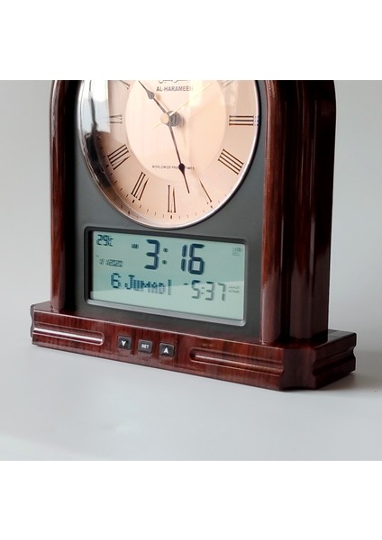 Siyah El Harameen Ahşap Ezan Saati Kıble Pusulası Hicri Takvim Namaz Alarmı Çoklu Ezan Sesi Masa ve Duvar 2 In 1 (Yurt Dışından) modelleri