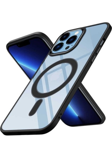 Apple iPhone 12 Pro Uyumlu Kılıf Wireless Şarj Özellikli Zore Krom Magsafe Silikon Kapak, Siyah