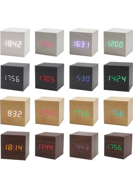 12 Ahşap Küp Ses Kontrolü LED Çalar Saat Ev Yatak Odası Yurdu (Yurt Dışından) fiyatları