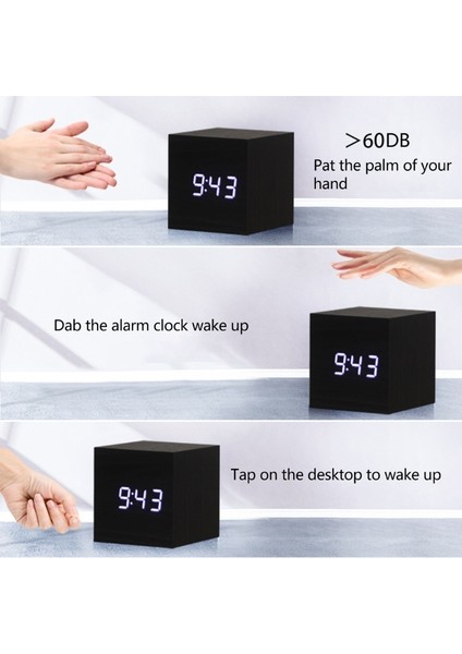 12 Ahşap Küp Ses Kontrolü LED Çalar Saat Ev Yatak Odası Yurdu (Yurt Dışından) fırsatları