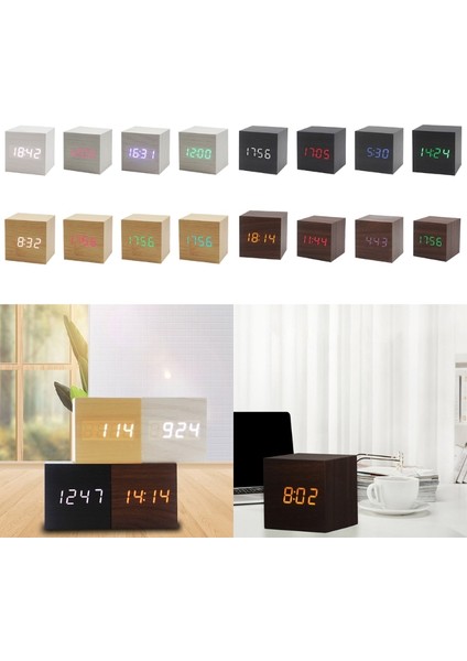 12 Ahşap Küp Ses Kontrolü LED Çalar Saat Ev Yatak Odası Yurdu (Yurt Dışından) indirimleri