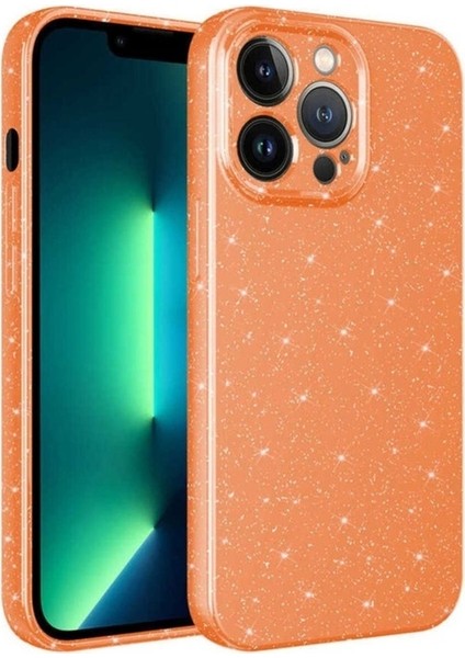 Apple iPhone 12 Pro Uyumlu Kılıf Kamera Korumalı Simli Lüks Zore Koton Kapak, Turuncu