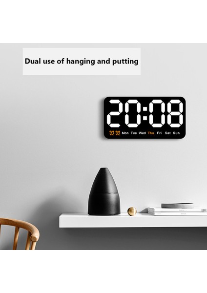 Yeşil Işık 12/24 H Dijital Duvar Saati Tarih/hafta/saat Büyük Ekran Ayarlanabilir Parlaklık Çalar Saat Masa Saati (21.5X11X3CM) Dropshipping (Yurt Dışından)