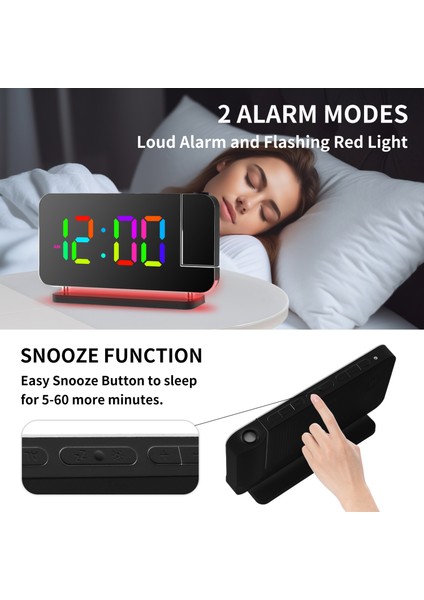 Beyaz Işık Projeksiyon Alarm Saati Dijital Alarm Saatleri Tavan Duvara Projeksiyon Rgb Gece Lambası LED Aynalı Saat Içinmasaüstü Alarmı (Yurt Dışından) modelleri