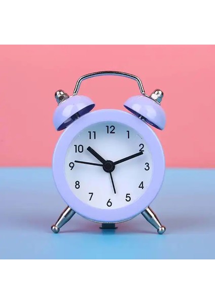 Açık Mor Retro Loud Çalar Saat Çift Çan Mekanik Anahtar Yara Sessiz Pointer Çalar Saat Gece Lambası Saatler Ev Dekor Duvar Saati (Yurt Dışından)
