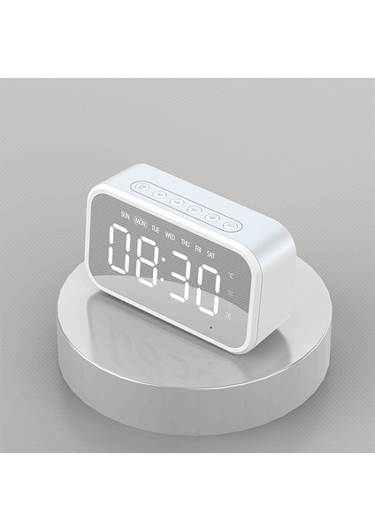 Beyaz Şarj Edilebilir Küçük Hoparlör Çalar Saat Bağlantısı Bluetooth 5.0 Tf Kart Radyo Çalar Termometre Hafta Saati Öğrenci Sessiz Alarm cl (Yurt Dışından)