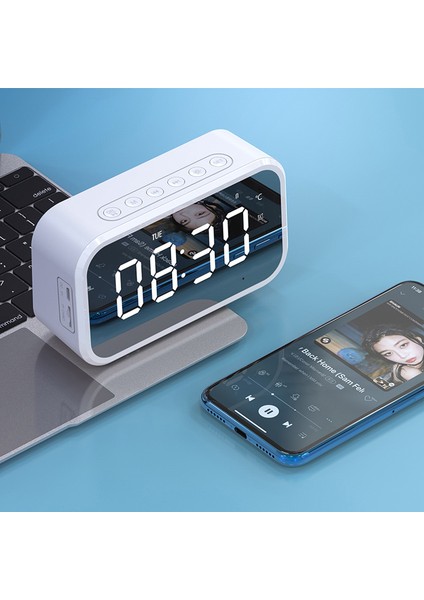 Beyaz Şarj Edilebilir Küçük Hoparlör Çalar Saat Bağlantısı Bluetooth 5.0 Tf Kart Radyo Çalar Termometre Hafta Saati Öğrenci Sessiz Alarm cl (Yurt Dışından) modelleri