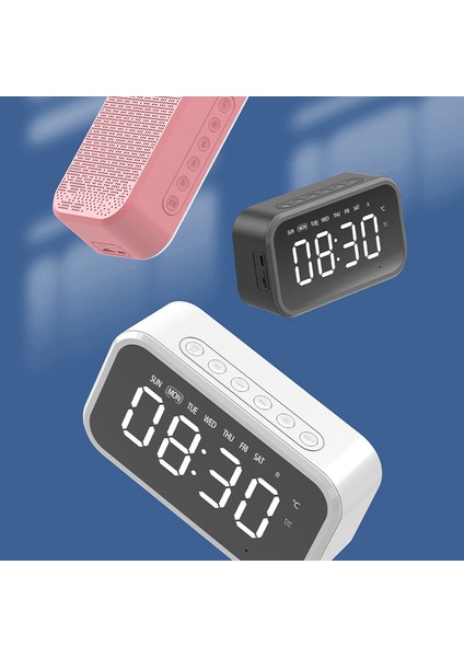 Beyaz Şarj Edilebilir Küçük Hoparlör Çalar Saat Bağlantısı Bluetooth 5.0 Tf Kart Radyo Çalar Termometre Hafta Saati Öğrenci Sessiz Alarm cl (Yurt Dışından) fırsatları