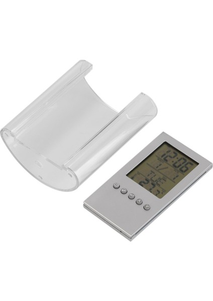 Gri Abs Çok Işlevli Masa Kalemlik Evrensel LCD Ekranlı Çalar Saat Termometre Takvimdayanıklı Kalem Tutucu Çalar Saat (Yurt Dışından)