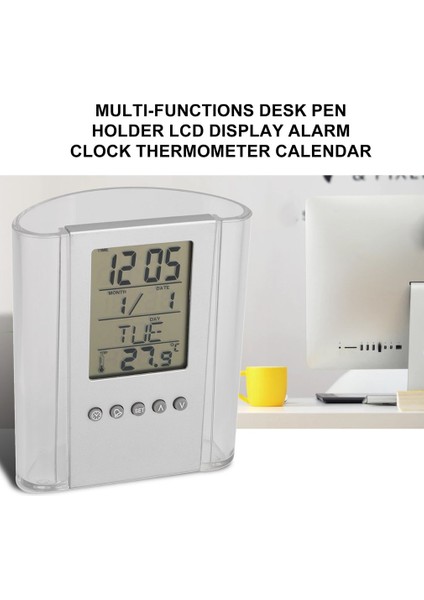 Gri Abs Çok Işlevli Masa Kalemlik Evrensel LCD Ekranlı Çalar Saat Termometre Takvimdayanıklı Kalem Tutucu Çalar Saat (Yurt Dışından) modelleri