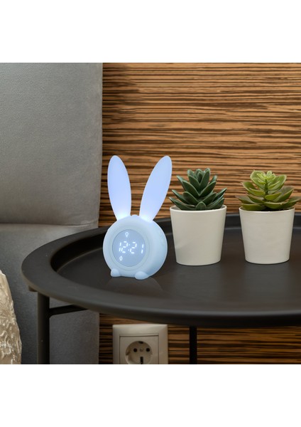 Mavi Plastik Çalar Saat Küçük Masaüstü Saat Tavşan Kulak Tarzı LED Gece Lambası Çalar Saat Manyetik Asılı Saat USB ile (Yurt Dışından) indirimleri