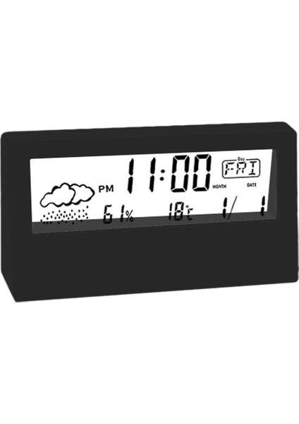Siyah Sıcaklık Hava Durumu Çalar Saat Ofis Okul Hava Durumu Beyaz Siyah Nem Kapalı Sıcaklık LCD Ekran 13*3*7 cm (Yurt Dışından)