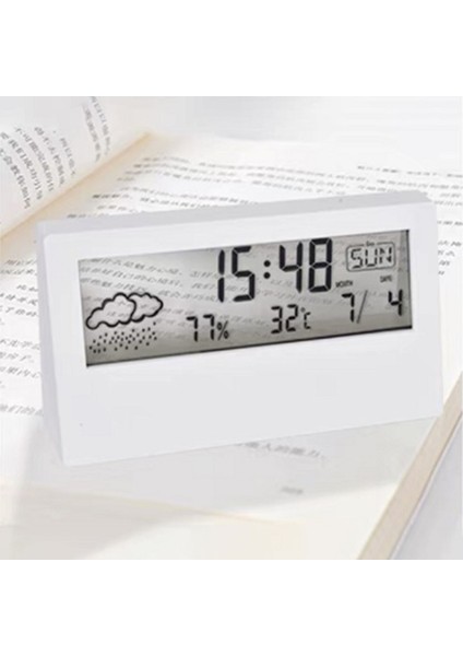 Beyaz LCD Elektrikli Masa Çalar Saat Takvim Dijital Sıcaklık Nem Modern Hava Istasyonu Çalar Saat Masaüstü Ev Ofis Için (Yurt Dışından) modelleri