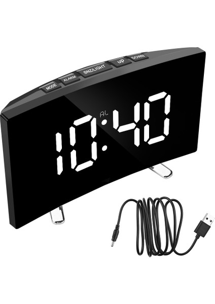 Beyaz Yatak Odası Kavisli Kısılabilir Ayna LED Ekran Saati Büyük Sayı Masa Saati Elektrikli Gece Dijital Saat Alarm Masaüstü Izle 7 Inç (Yurt Dışından)