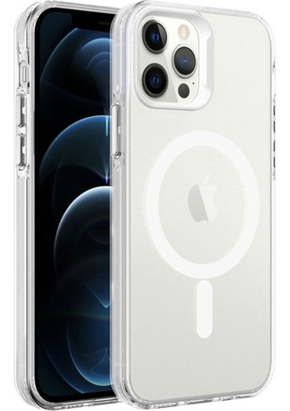 Apple iPhone 12 Pro Uyumlu Kılıf Zore Magsafe Şarj Özellikli Buzlu Transparan C-Pro Sert Kapak, Renksiz
