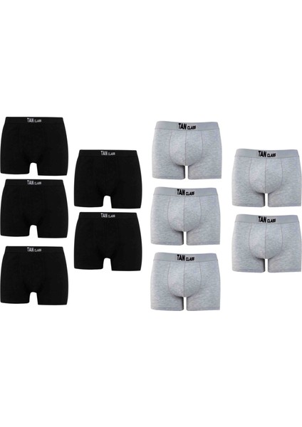 Pamuklu Likralı 10 Lu Paket Siyah Gri Karışık Premium Penye Esnek Kaliteli Kumaş Boxer Baksır