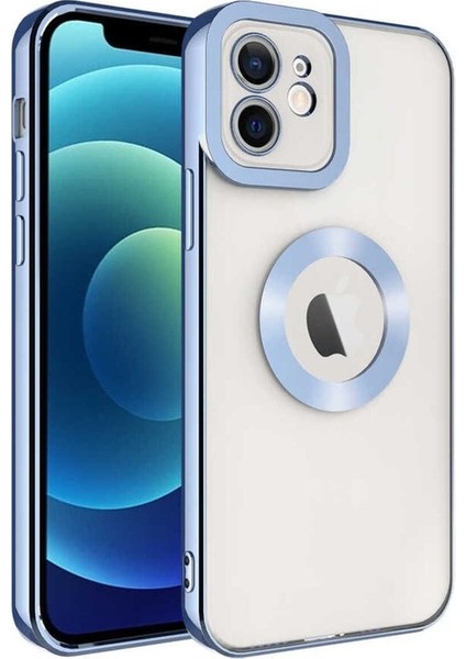 Apple iPhone 12 Uyumlu Kılıf Kamera Korumalı Logo Gösteren Zore Omega Kapak, Mavi Açık