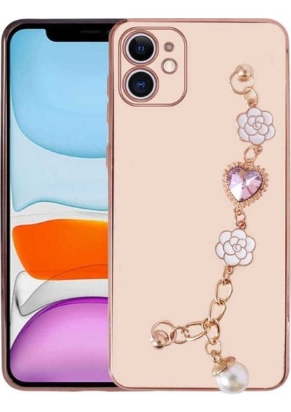 Apple iPhone 12 Uyumlu Kılıf El Tutamaçlı Kamera Korumalı Zore Taka Silikon Kapak, Pembe