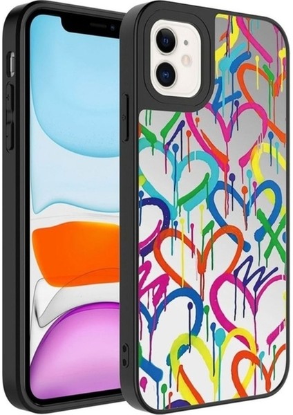 Apple iPhone 12 Uyumlu Kılıf Aynalı Desenli Kamera Korumalı Parlak Zore Mirror Kapak, Kalp