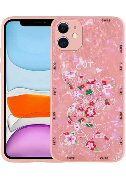 Apple iPhone 12 Uyumlu Kılıf Desenli Sert Silikon Zore Mumila Kapak, Pink Mouse