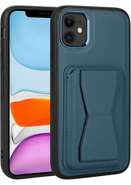 Apple iPhone 12 Uyumlu Kılıf Kartlıklı Standlı Pu Deri Zore Memo Kapak, Lacivert