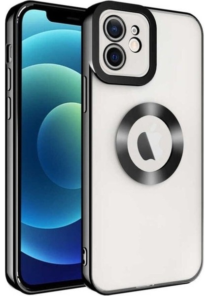 Apple iPhone 12 Uyumlu Kılıf Kamera Korumalı Logo Gösteren Zore Omega Kapak, Siyah