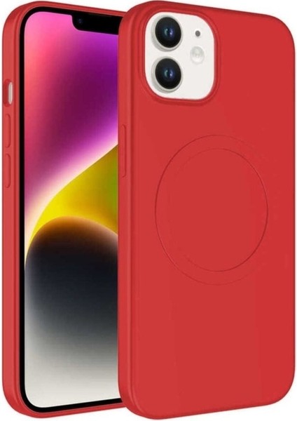 Apple iPhone 12 Uyumlu Kılıf Magsafe Wireless Şarj Özellikli Pastel Renk Silikon Zore Plas Kapak, Kırmızı