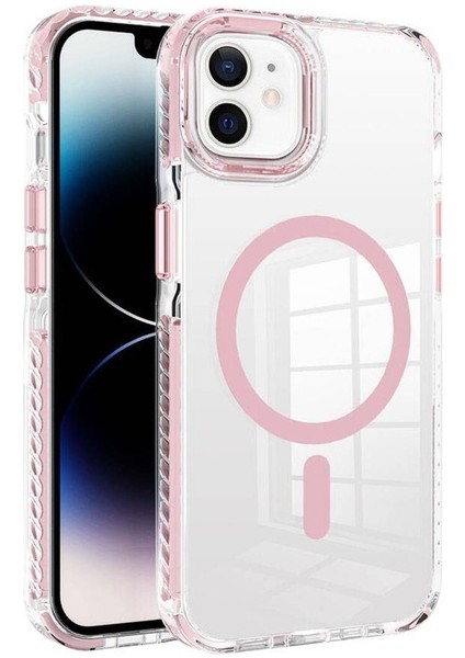 Apple iPhone 12 Uyumlu Kılıf Magsafe Şarj Özellikli Airbagli Takılabilir Askı Aparatlı Zore Nana Kapak, Pembe