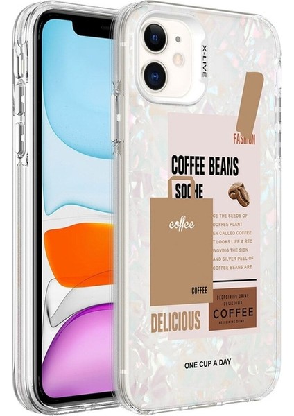 Apple iPhone 12 Uyumlu Kılıf Mermer Desenli Zore Marbello Kapak, Kahverengi