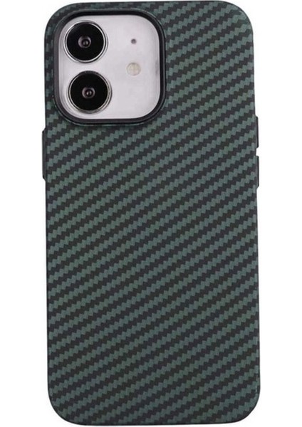Apple iPhone 12 Uyumlu Kılıf Karbon Fiber Tasarımlı Zore Karbono Kapak, Koyu Yeşil