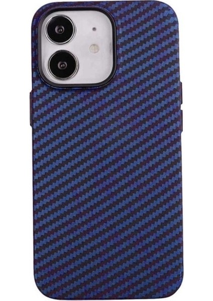 Apple iPhone 12 Uyumlu Kılıf Karbon Fiber Tasarımlı Zore Karbono Kapak, Lacivert