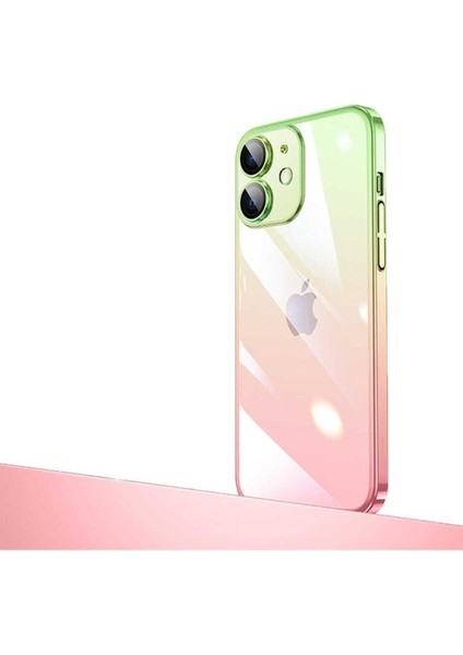 Apple iPhone 12 Uyumlu Kılıf Parlak Renk Geçişli Kamera Korumalı Zore Senkron Kapak, Pembe-Yeşil