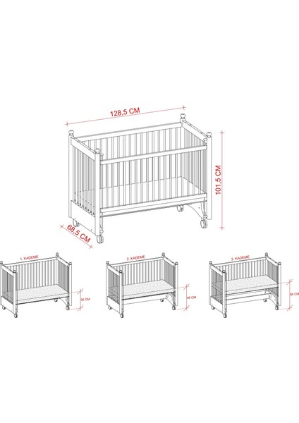 Meltem Smart Mondo Sallanır Ahşap Anne Yanı Beşik 60x120 cm (gri-gri)