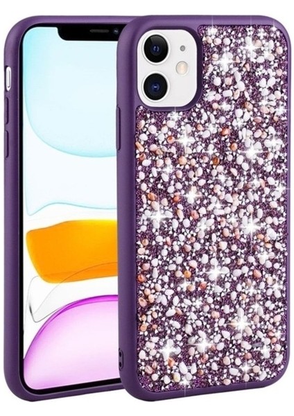 Apple iPhone 12 Uyumlu Kılıf Parlak Taşlı Tasarım Zore Linea Kapak, Derin Mor
