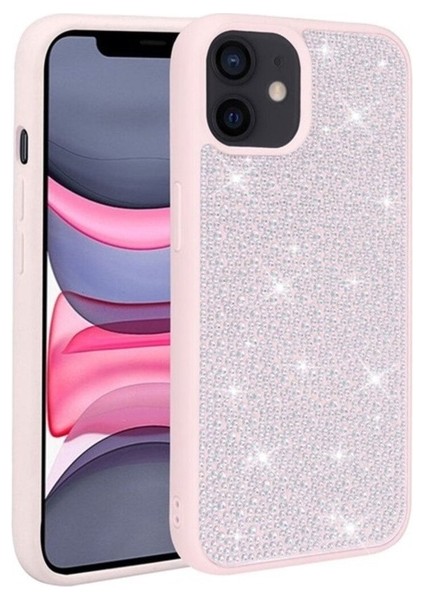 Apple iPhone 12 Uyumlu Kılıf Parlak Taşlı Tasarım Zore Ston Kapak, Pembe
