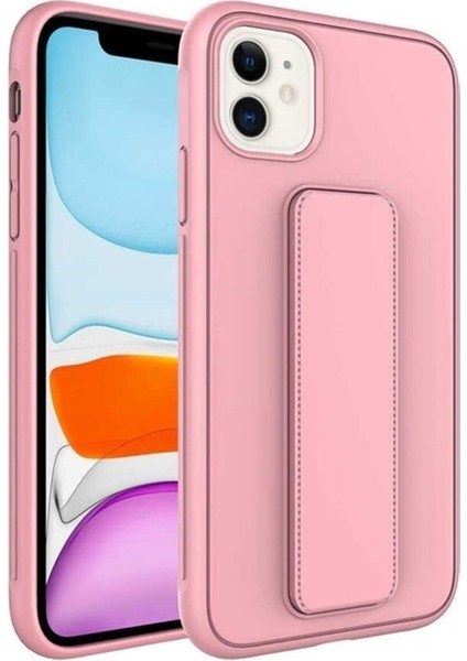 Apple iPhone 12 Uyumlu Kılıf Zore Qstand Kapak, Pembe