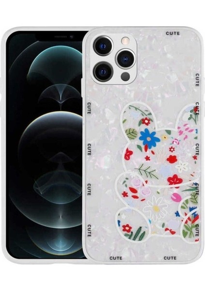 Apple iPhone 13 Pro Max Uyumlu Kılıf Desenli Sert Silikon Mumila Kapak, White Rabbit