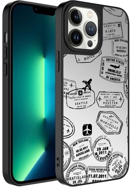 Apple iPhone 13 Pro Max Uyumlu Kılıf Aynalı Desenli Kamera Korumalı Parlak Mirror Kapak, Seyahat