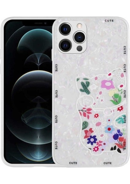 Apple iPhone 13 Pro Max Uyumlu Kılıf Desenli Sert Silikon Mumila Kapak, White Cat