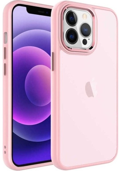 Apple iPhone 13 Pro Max Uyumlu Kılıf Buzlu Sert Pc Zore May Kapak, Pembe Açık