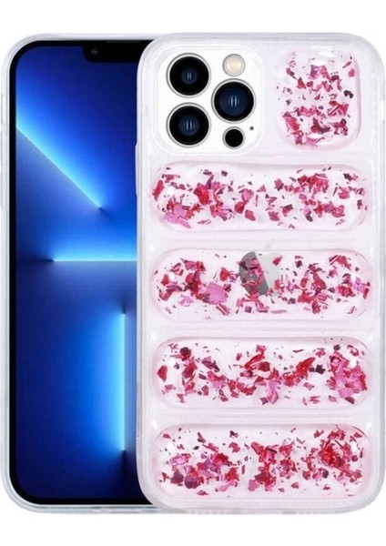 Apple iPhone 13 Pro Max Uyumlu Kılıf Kamera Korumalı Simli Airbag'li Zore Dalga Kapak, Pembe Koyu