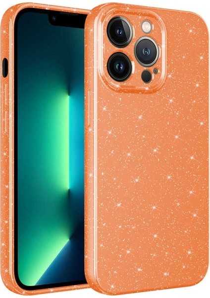 Apple iPhone 13 Pro Max Uyumlu Kılıf Kamera Korumalı Simli Lüks Zore Koton Kapak, Turuncu