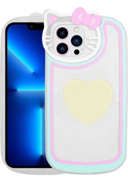 Apple iPhone 13 Pro Max Uyumlu Kılıf Kedi Figürlü Transparan Pop Soketli Zore Ritmik Kapak, Beyaz